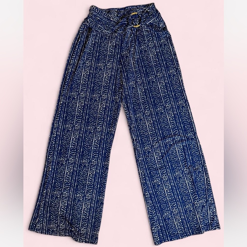 Robert Louis Navy and White Patterned Pull-on pants. Gold Accent